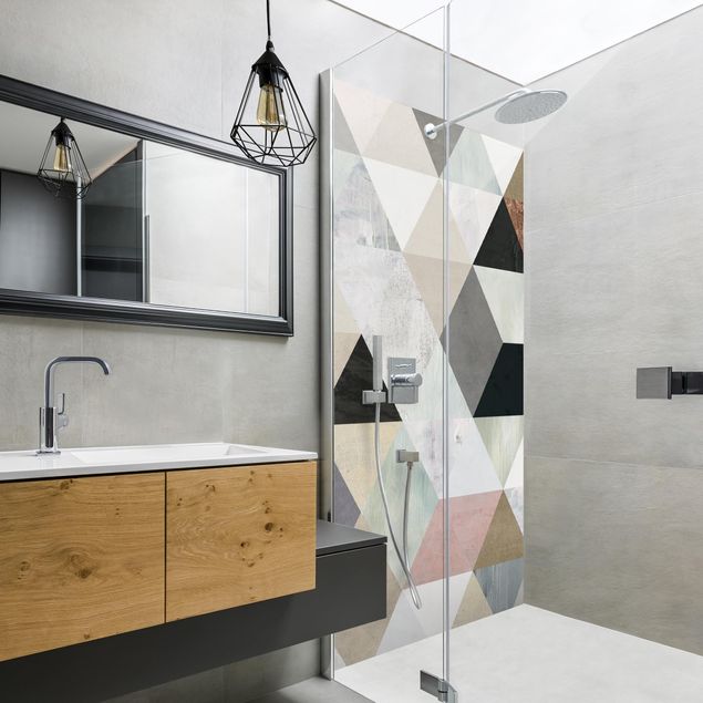 Rivestimenti per doccia alluminio dibond Mosaico ad acquerello con triangoli I