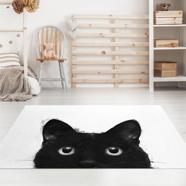 Tappeti per esterni Illustrazione - Gatto nero su pittura bianca