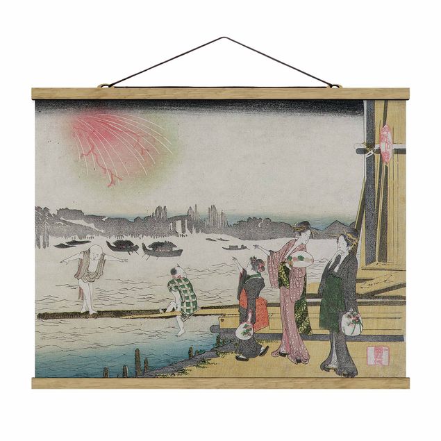Foto su tessuto da parete con bastone - Katsushika Hokusai - Una serata fresca In Ryogoku - Orizzontale 3:4