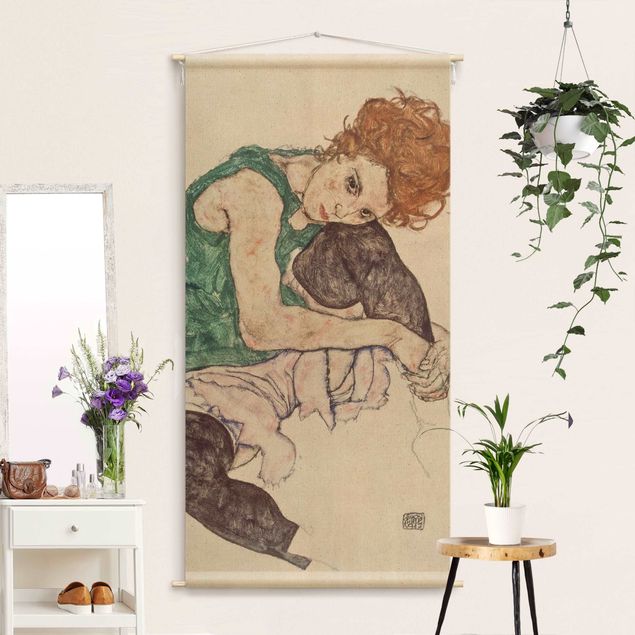 Arazzi da parete xxl Egon Schiele - Donna seduta con ginocchio piegato