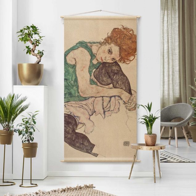 Arazzi da parete grande Egon Schiele - Donna seduta con ginocchio piegato