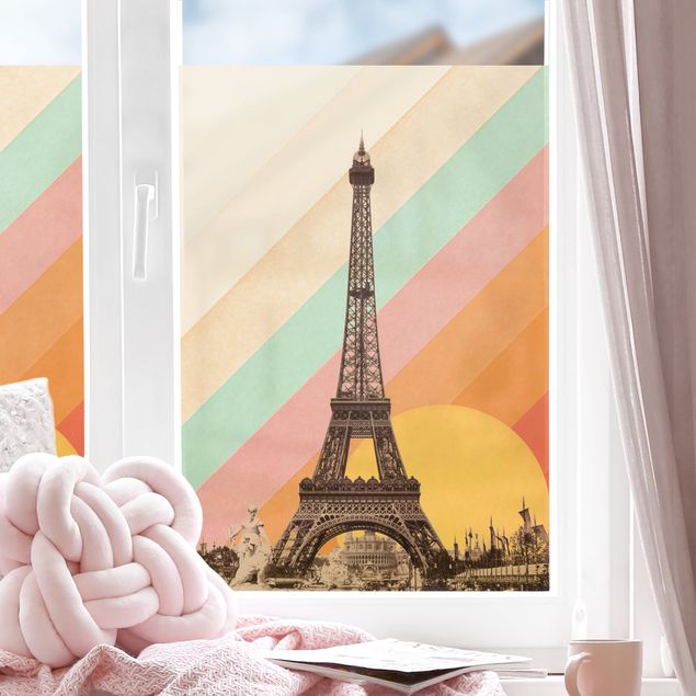 Pellicola per vetri per salone Torre Eiffel nel tramonto arcobaleno