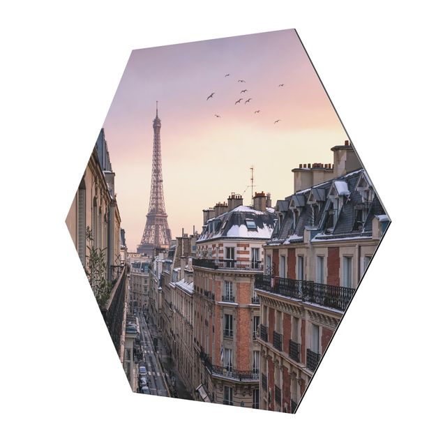 Esagono in Alluminio Dibond - La torre Eiffel al tramonto