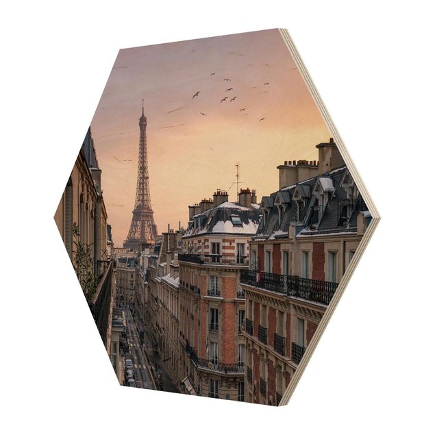 Esagono in legno - La torre Eiffel al tramonto