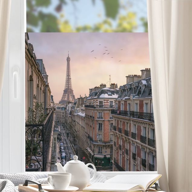 Pellicola per vetri per salone La torre Eiffel al tramonto