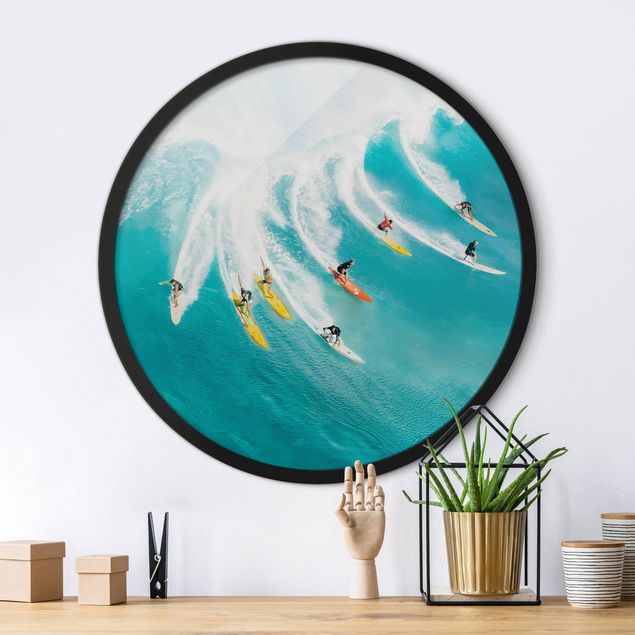 Poster con cornice rotonda Semplicemente facendo surf