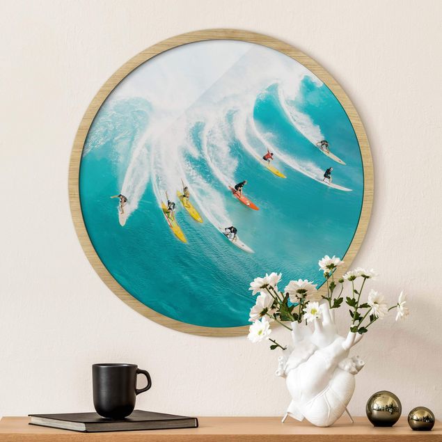 Poster con cornice rotonda Semplicemente facendo surf