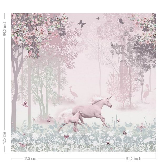 Tende oscuranti Unicorno su prato fiorito in rosa