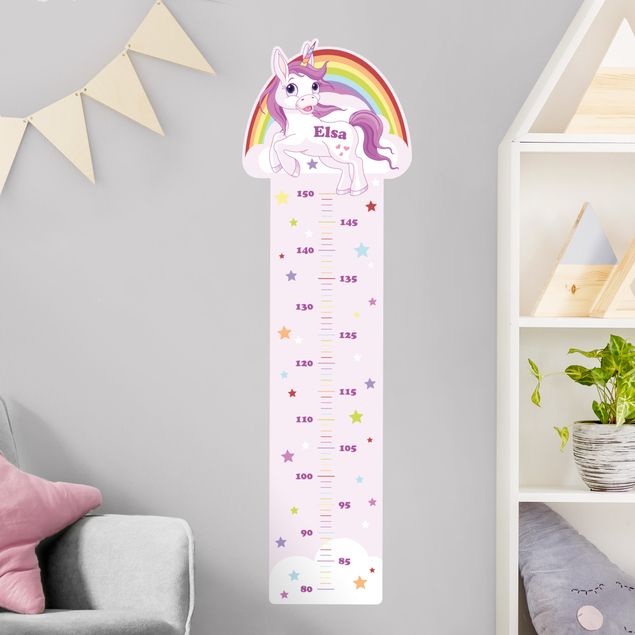 Metro adesivo da parete per bambini - Unicorno arcobaleno con nome personalizzato