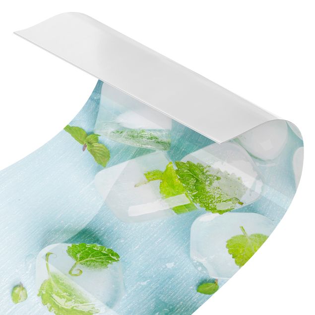 Rivestimento cucina verde Cubetti di ghiaccio con foglie di menta