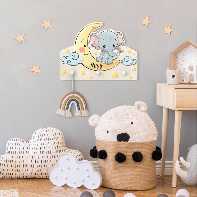 Appendiabiti per bambini - Elefante e luna con nomi personalizzati