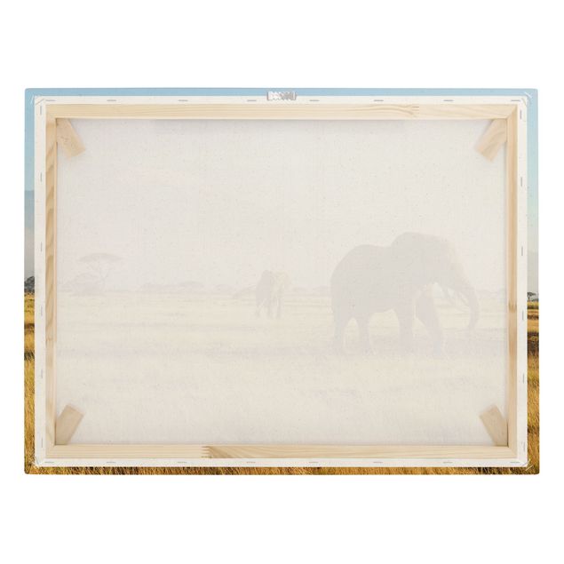 Quadro su tela naturale - Elefanti davanti al Kilimangiaro in Kenya - Formato orizzontale 4:3