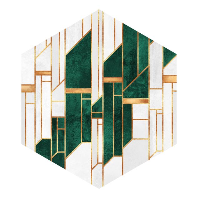 Carta da parati esagonale adesiva con disegni - Geometria in smeraldo e oro