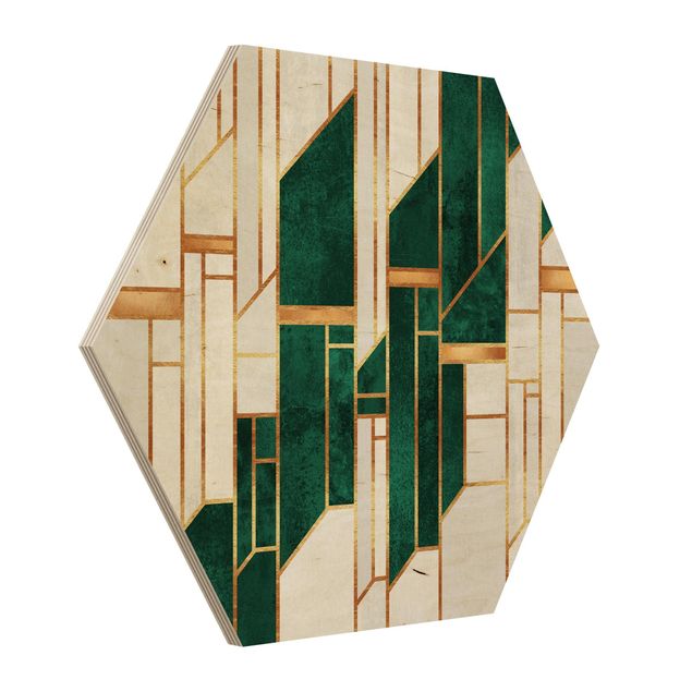 Esagono in legno - Geometria in smeraldo e oro
