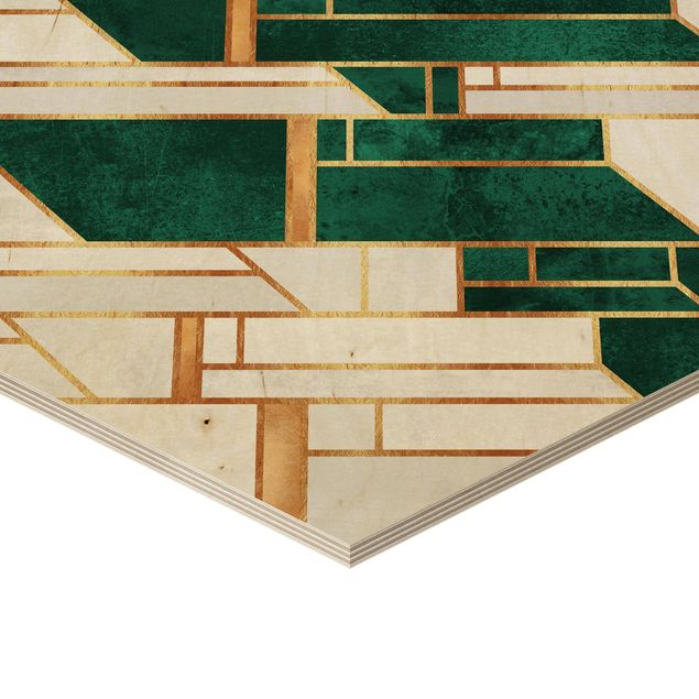 Esagono in legno - Geometria in smeraldo e oro