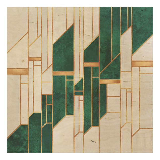 Stampa su legno - Geometria in smeraldo e oro