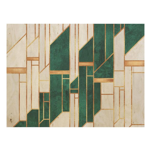 Stampa su legno - Geometria in smeraldo e oro