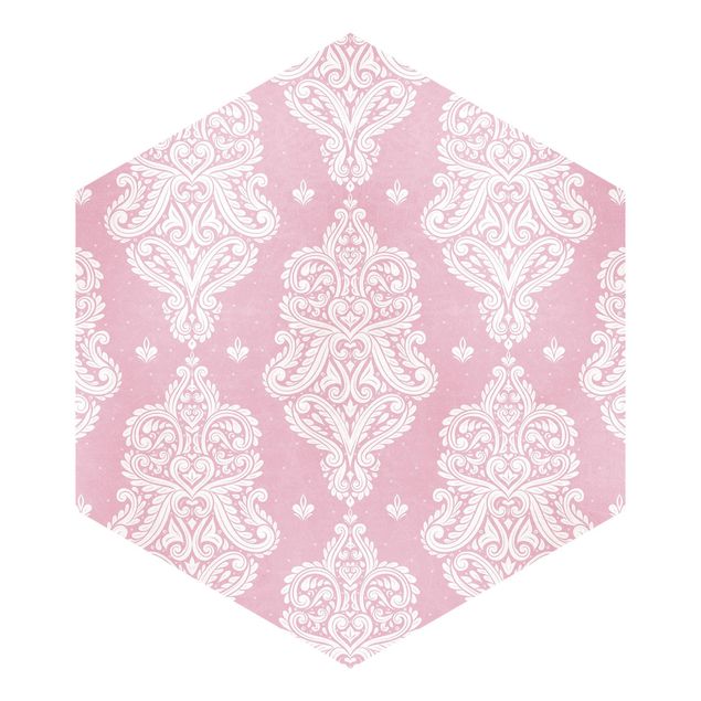 Carta da parati esagonale adesiva con disegni - Fragole barocche in rosa