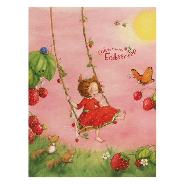 Quadro su tela naturale - The Strawberry Fairy - Altalena - Formato verticale 3:4