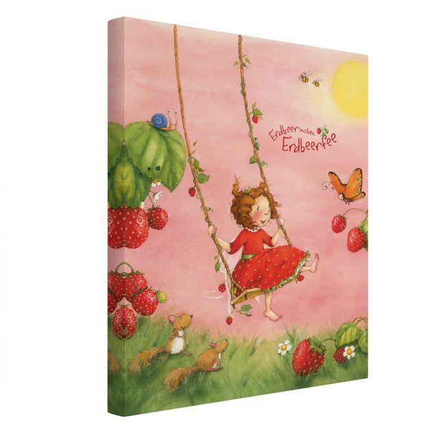 Quadro su tela naturale - The Strawberry Fairy - Altalena - Formato verticale 3:4