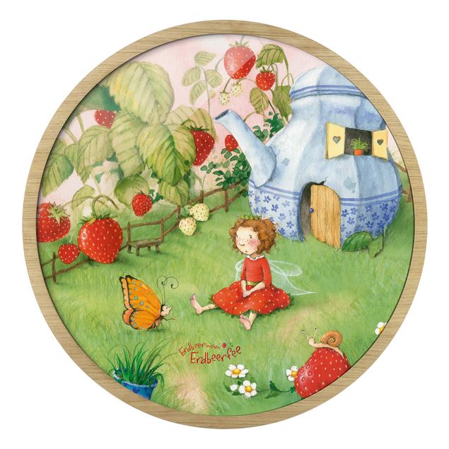 Quadro rotondo incorniciato - The Strawberry Fairy - In giardino