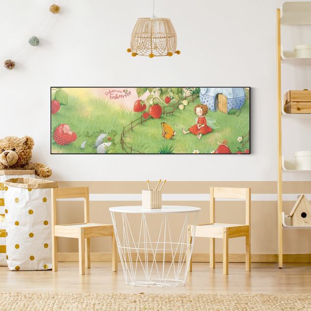 Frame da parete con tessuto in tensione con quadro intercambiabile classico The Strawberry Fairy - In giardino