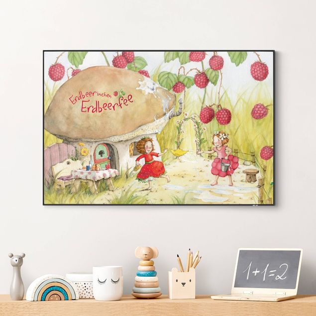 Frame da parete con tessuto in tensione con quadro intercambiabile classico The Strawberry Fairy - Sotto il cespuglio di lamponi