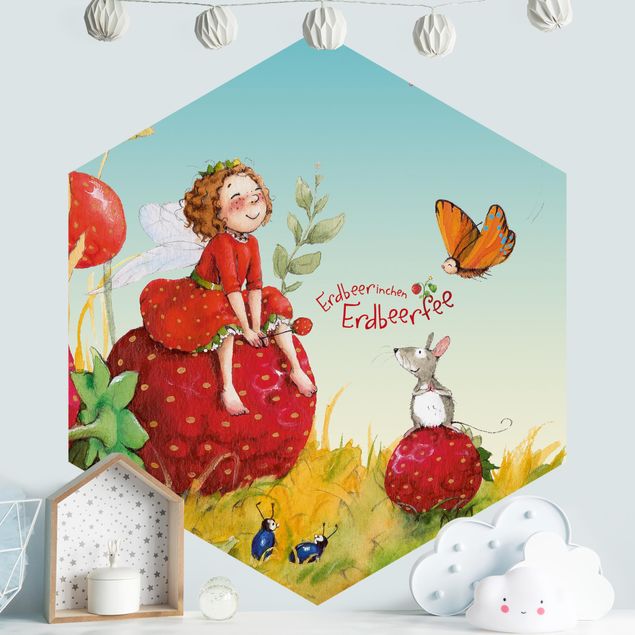 Carta da parati esagonale The Strawberry Fairy - Incantevole