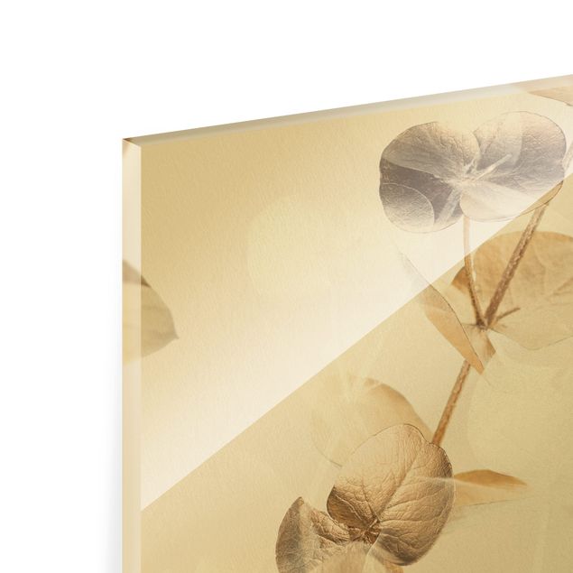 Quadro in vetro - Rami di eucalipto in oro - 3 parti