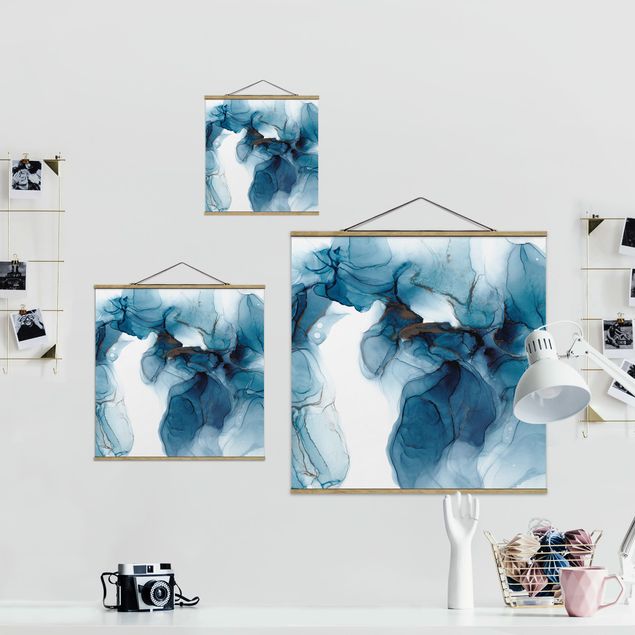 Foto su tessuto da parete con bastone - Evoluzione blu e oro - Quadrato 1:1