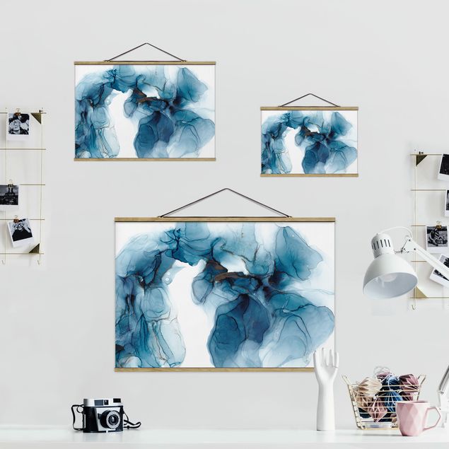 Foto su tessuto da parete con bastone - Evoluzione blu e oro - Orizzontale 3:2
