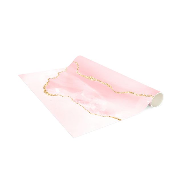 Tappeti effetto marmo Montagne rosa astratte con linee d'oro