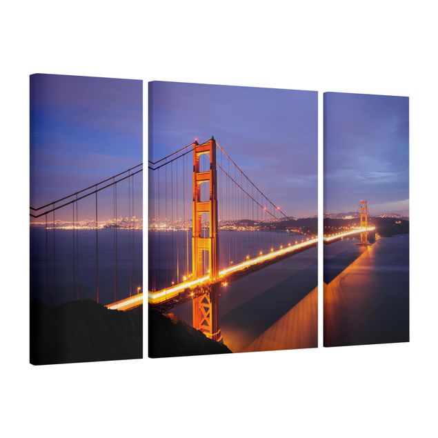 Stampa su tela 3 parti - Golden Gate Bridge At Night - Trittico