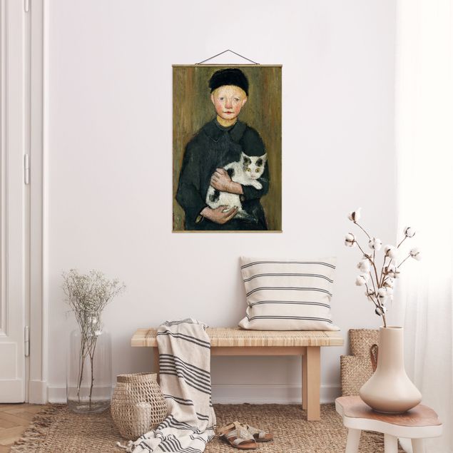 Foto su tessuto da parete con bastone - Paula Modersohn-Becker - Ragazzo con il gatto - Verticale 3:2