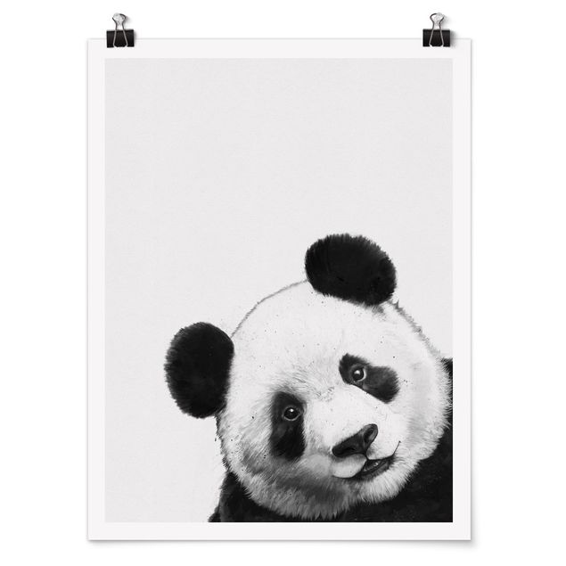 Poster - Illustrazione pittura Panda Bianco e nero - Verticale 4:3