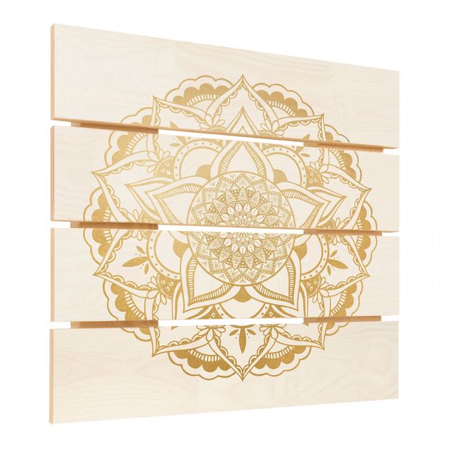 Stampa su legno - Mandala Fiore Oro Bianco - Quadrato 1:1
