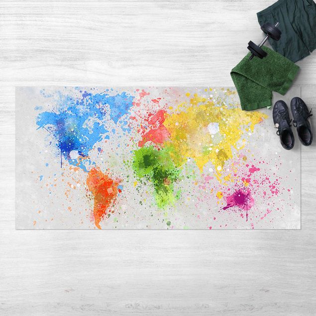 Tappeto per balcone Mappa del mondo a schizzi colorati