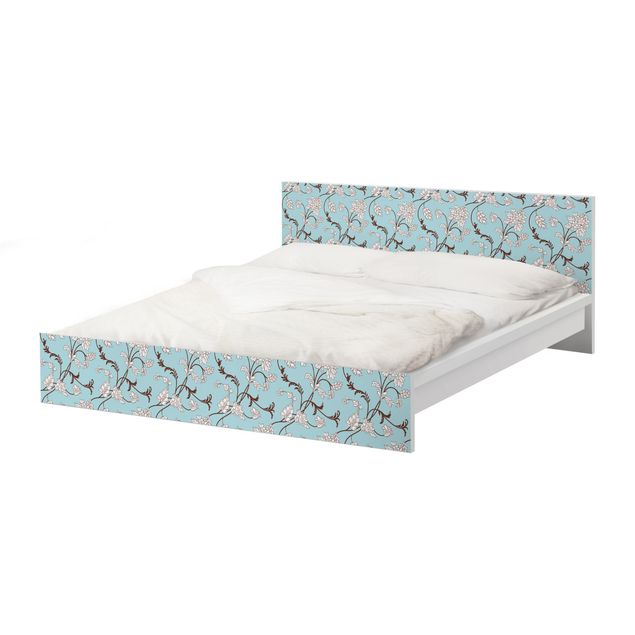Carta adesiva per mobili IKEA - Malm Letto basso 180x200cm Bright Blue floral pattern