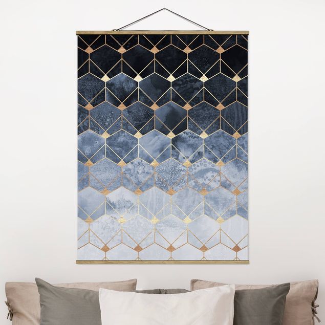quadro astratto moderno Art Déco - Geometria blu dorata