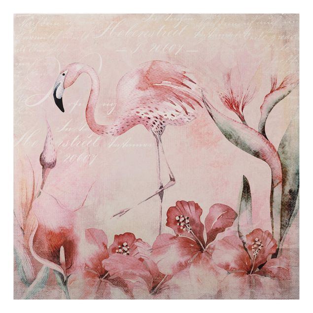 Stampa su alluminio spazzolato - Shabby Chic Collage - Flamingo - Quadrato 1:1
