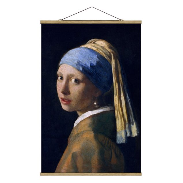 Foto su tessuto da parete con bastone - Jan Vermeer van Delft - Ragazza con l'orecchino di perla - Verticale 3:2