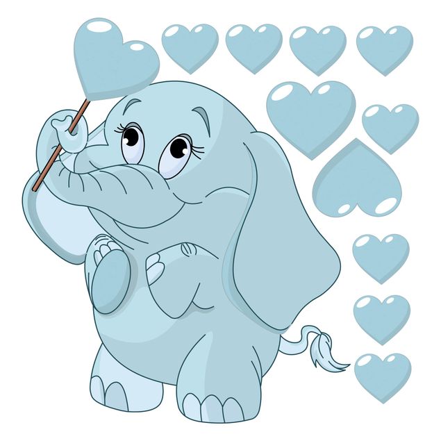 Adesivo murale bambini - Baby elefantino blu con cuori