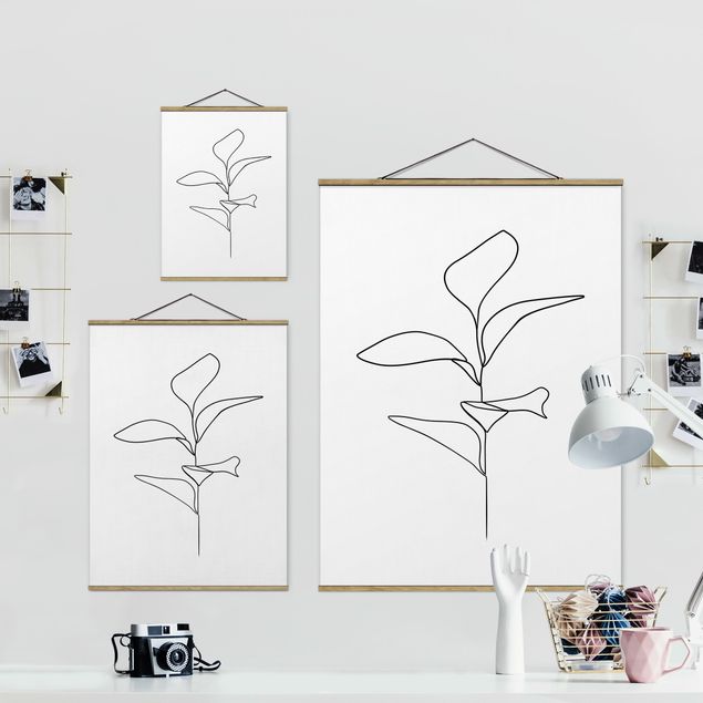 Foto su tessuto da parete con bastone - Line Art foglie delle piante Bianco e nero - Verticale 4:3