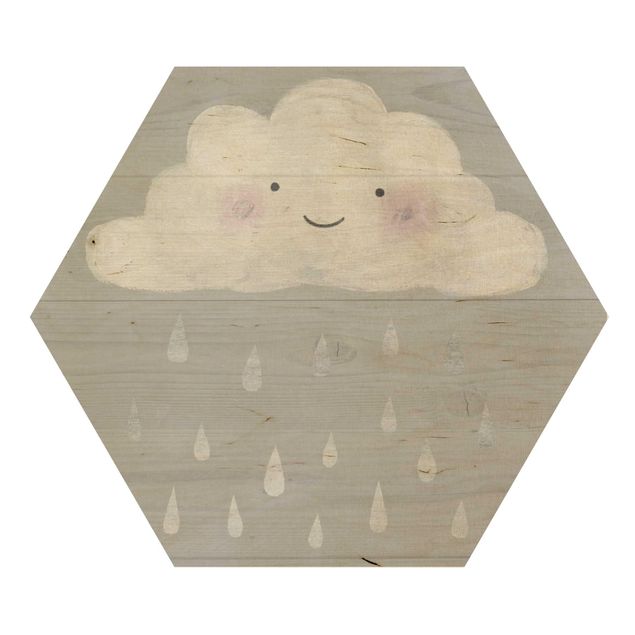 Esagono in legno - Nube con argento Raindrops