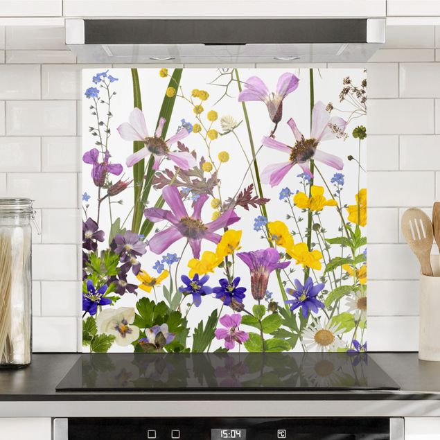 paraschizzi cucina vetro magnetico Prato di fiori profumati