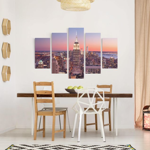 Quadri moderni per soggiorno Tramonto a Manhattan New York