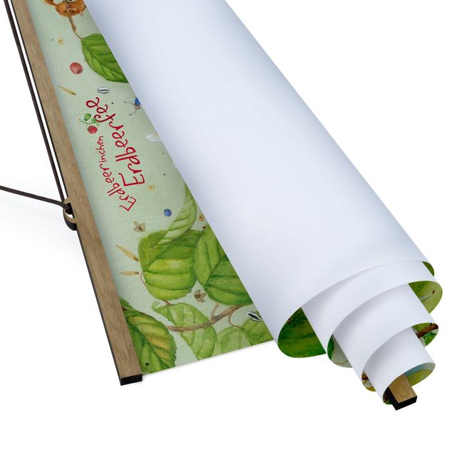 Quadro su tessuto con stecche per poster - Strawberry Coniglio Erdbeerfee - Trampolino - Quadrato 1:1