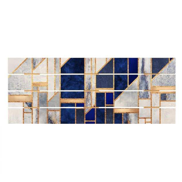 Stampa su legno - Elisabeth Fredriksson - Forme geometriche con oro - Orizzontale 2:5