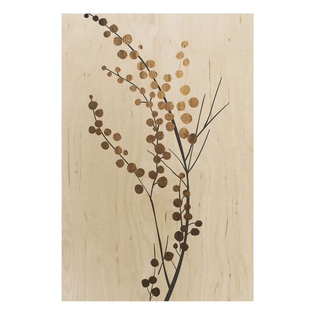 Stampa su legno - Mondo vegetale grafico - Bacche in oro - Verticale 3:2