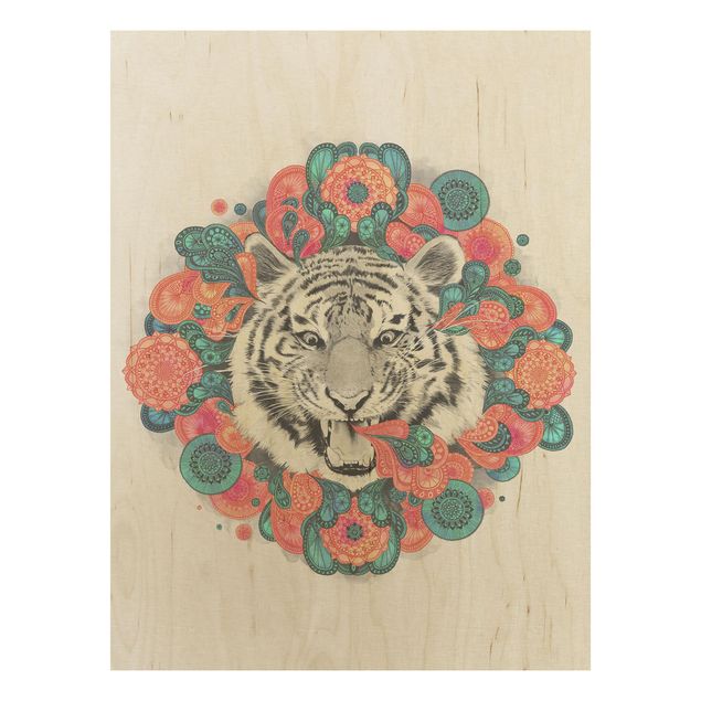Stampa su legno - Illustrazione Tiger disegno Mandala Paisley - Verticale 4:3